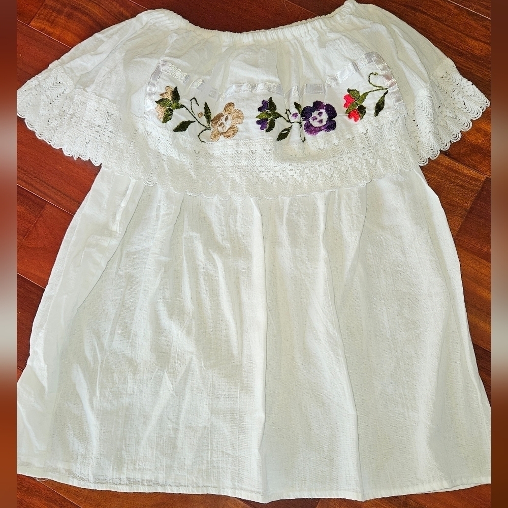 Embroidered Cotton Off The Shoulder Peasant Blouse​​​​​​